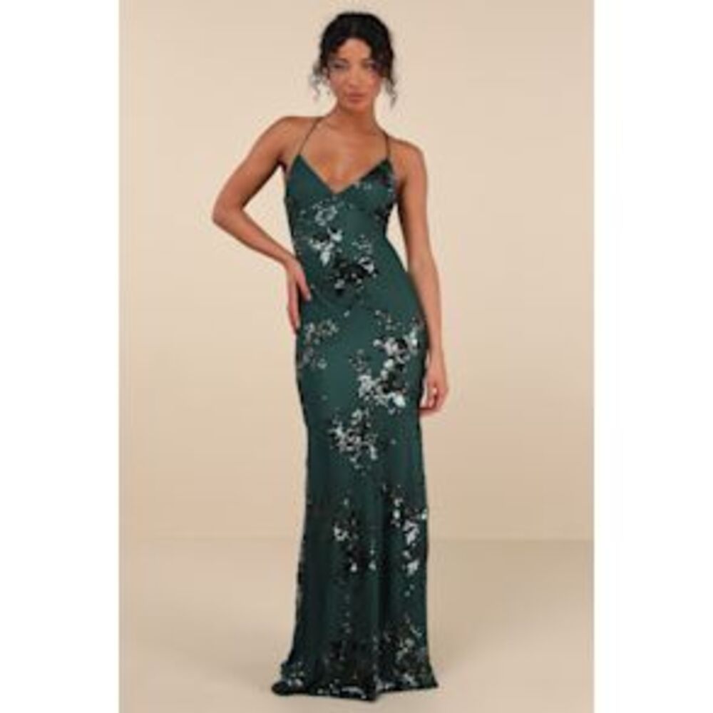 Lulu's Emerald Green Floral Slip Gown